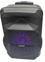 Front view of the Sylvania Bluetooth speaker showing colorful LED lights and grille with brand name.