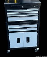 Front view of assembled top chest and bottom cabinet