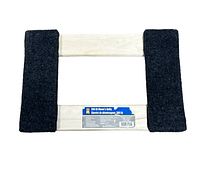 Top view of the wooden movers dolly showing carpeted padding and brand label.