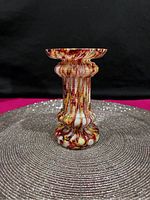 Franz Welz antique Bohemian splatter glass vase showing full shape and detailing.