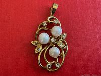 Front view of pendant on red background showing overall design