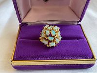 Front view of ring displayed in purple presentation box