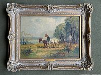 Full view of gilt wood frame and oil painting showing overall composition and condition