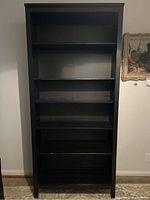 Front view of black bookshelf