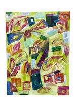 Front view of abstract oil painting showing full canvas and composition