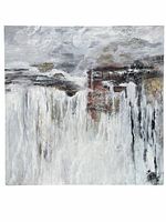 Front view of the abstract oil painting showing textured brushwork in gray, white, brown, and black.