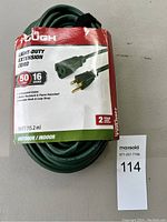 Front view of the Hyper Tough light-duty extension cord packaging showing length, gauge, and key features.