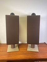 Front view of both speakers with grilles installed