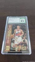 Front view of the 1996 Steve Nash Topps Stadium Club Rookie card graded 8.5 by Certified Sports Guaranty.
