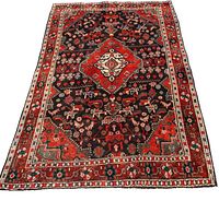 Full view of rug laid flat showing overall pattern and colors