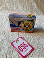 Front view of the original 1990 Score NHL Young Superstars 40 player card set box with the logo and design visible