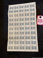 Full sheet of 50 Canadian stamps from 1978, featuring portrait of Jacques Cartier, folded.