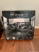 Box of Parrot AR Drone 2.0 Elite Edition showing the drone and branding details.