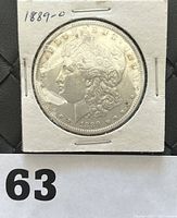 Obverse view of the 1889-O Morgan Silver Dollar showing Lady Liberty and date