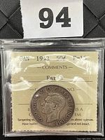 Obverse side of 1943 Canadian 50 cent silver coin featuring King George VI, encapsulated with ICCS grading card showing F-15 grade and Far 3 comment.