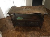 Front view of bench with tabletop down and seat closed