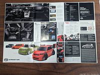 Photo showing a vintage Scion promo poster with dashboard, interior, and xB Project Cars in various colors
