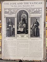 Front view of the black and white magazine page titled 'The Pope and the Vatican' with illustrations of Vatican officials and text by Rev. John Spensley D.D.