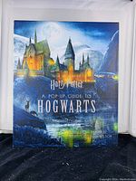 Front cover of the book showing Hogwarts castle at night and title text.