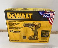 Front of the yellow and black DeWalt box showing branding, model number DCD780C2, 20V Max Lithium Ion, and compact drill/driver kit text.