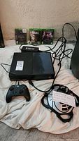 Console, controller, flight stick base and games on cloth