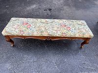 Overall front view of rectangular footstool on asphalt background