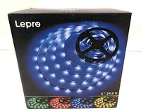 Front of the Lepro LED strip lights box showing blue LED lit strip and length info.