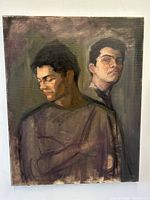 Front view of the painting showing the two men in muted tones with focus on faces and upper bodies.