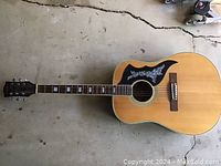 Full view of the Audition classical acoustic guitar showing the natural wood body, sound hole, decorative pickguard, bridge, fretboard with inlays, and headstock.