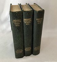 Front view of three hardcover books standing side by side showing spines with gold lettering showing titles and publisher Bohn's Standard Library.