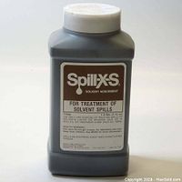 Single square plastic container of Ansul Spill-X-S solvent adsorbent with white screw cap and full label visible.