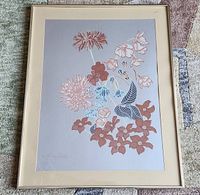 Framed floral serigraph print showing overall condition and framing.