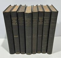 Eight hardcover Shakespeare books arranged upright, showing spines with gilt titles edited by W.J. Rolfe. Titles include Henry VI, King Richard III, Henry IV, and others.