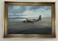 Frontal view of the framed oil painting showing the entire canvas and gold-tone frame