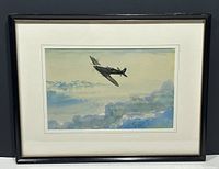 Overall view of framed watercolor painting showing subject, mat, and frame