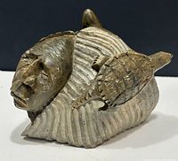 Soapstone carving showing figure profile with turtle on the back and face details