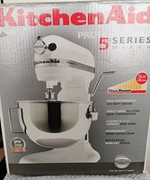 Front of original box showing KitchenAid Professional 5 Series mixer and features
