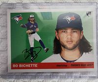 Front side of the Bo Bichette rookie card showing player image, autograph, and rookie card insignia.