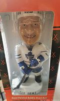 Front view of Tie Domi bobblehead in packaging showing detailed hand painted face and hockey uniform