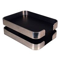 Full view of stacked double letter tray showing chromed steel edges and black trays with curved corners.