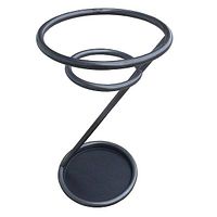 Front and side views of the postmodern spiral umbrella stand showing metal rings and base