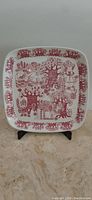 Front view of Figgjo Norway Arden red square plate showing full decorative pattern