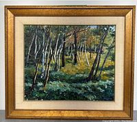 Full front view of the framed oil painting and gilt wood frame.