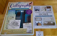 Photo of unopened Art Maker Calligraphy Master Class 3 Nib Starter Kit including nibs, cartridges, pencil, eraser, work pad, and instructional book alongside the Hand-Lettered Home book.