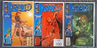 Front view of three GEN13 comic books (issues 54, 55, 56) arranged side by side showing covers of The Fairchild Trilogy series.