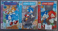 Set of three Sonic Quest comics from The Death Egg Saga series, issues 1 to 3. All comics are bagged and boarded with front covers visible showing Sonic and other characters.