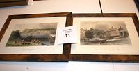 Photo of two framed hand-tinted steel engravings laid flat, showing overall appearance and framing