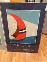 Framed Franco Costa sailboat poster with Galleria Levi Paris and Artexpo 1981 text, measuring 36x25.