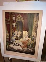 Full view of 'The Language of Flowers' print, unframed, showing period scene and elegant setting.