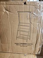 Photo of cardboard packaging showing line drawing of 3-tier plant stand by Vivosun, designed in California, made in P.R.C.